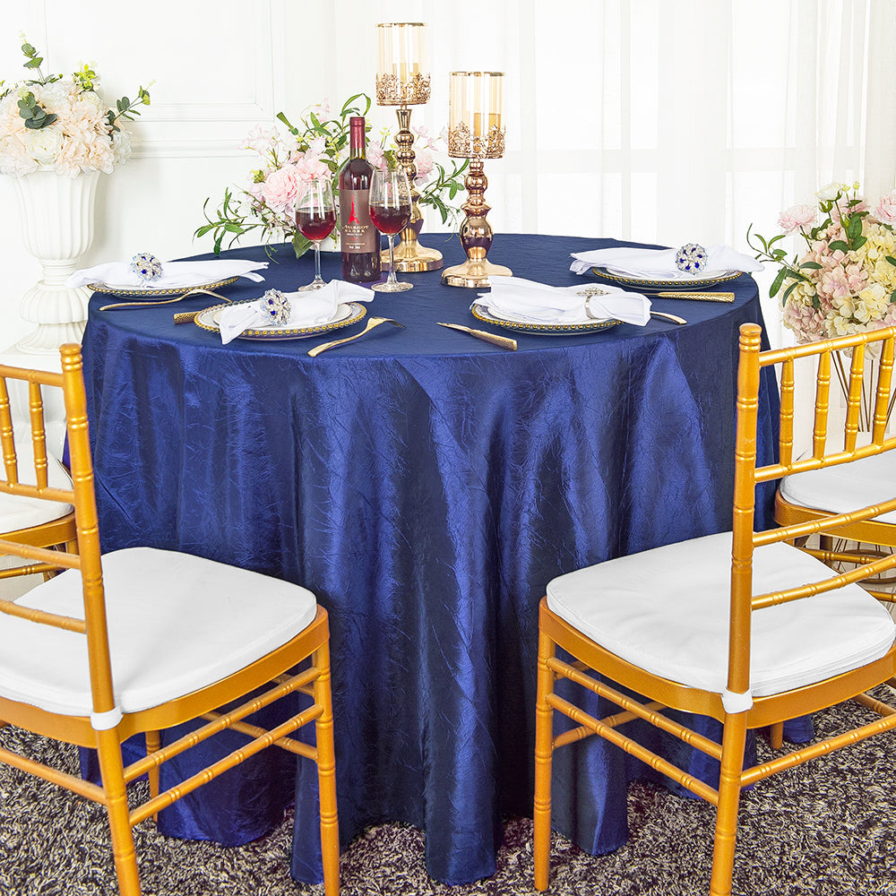 Round Crushed Taffeta Tablecloth 132 Navy Blue