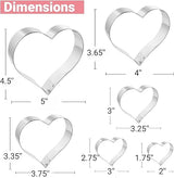 Heart Cookie Cutters 6 PCS, 2'', 3'', 3.25'', 3.75'', 4'', 5'', for Valentine's Day