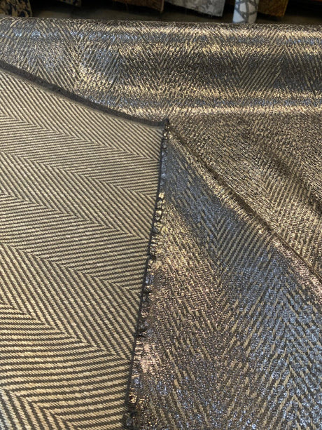 Express Chrome Silver Italian Cotton Viscose Linen Polyester Acrylic Fabric - Chrome Silver Chevron, 56" Width (1 Yard)