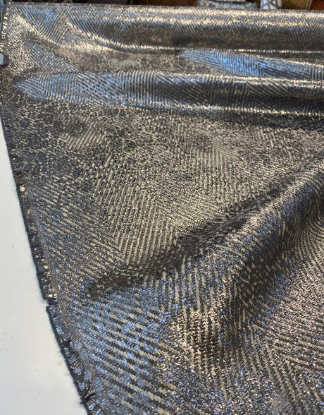 Express Chrome Silver Italian Cotton Viscose Linen Polyester Acrylic Fabric - Chrome Silver Chevron, 56" Width (1 Yard)