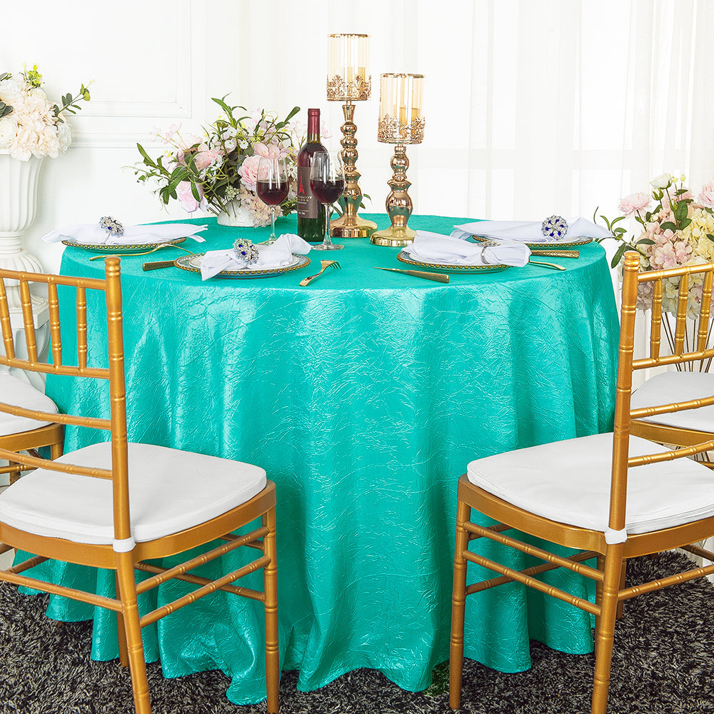 Round Crushed Taffeta Tablecloth 90 Inch Pool Blue