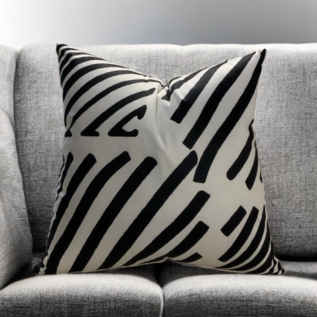 VIVA019 Velvet Pillow Fabric - White Black Geometric Design, 20" X 20" (1 Pillow)