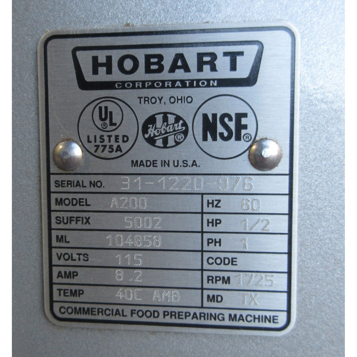 Hobart A200 Mixer 20 Qt, Bowl And 2 Attachments Included, Used Excellent Condition