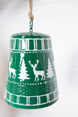 10 Inchi Metal Christmas Bell - Red, Green & White Decorative Holiday Bell