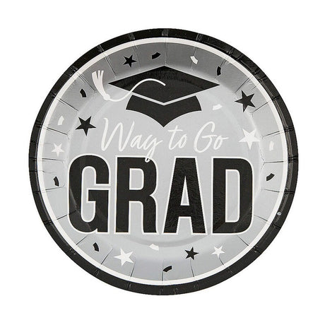 7 1/4" Yellow Way to Go Grad Disposable Paper Dessert Plates 25 Ct.