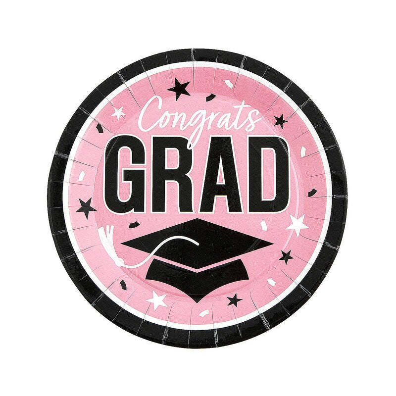 9" Graduation Party Green Congrats Grad Round Paper Dinner Plates 25 Ct.