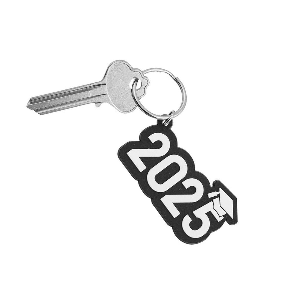 2 1/4" 2025 Graduation Black & White Rubber Keychains 12 Pc.