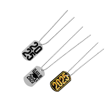 24" 2025 Graduation Metal Dog Tag Necklaces 12 Pc.