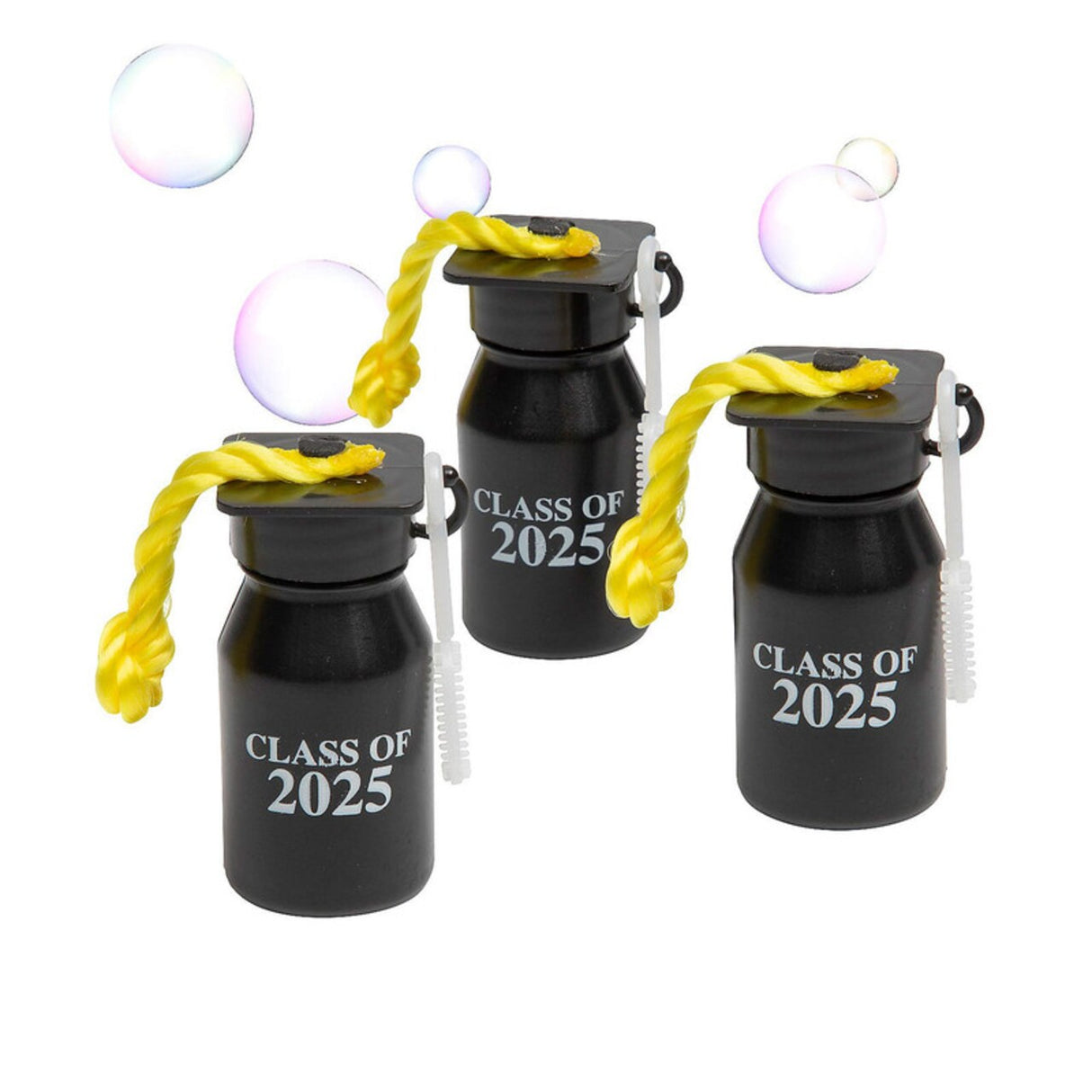 2 1/4" Graduation Class of 2025 Plastic Bubble Bottles 12 Pc.