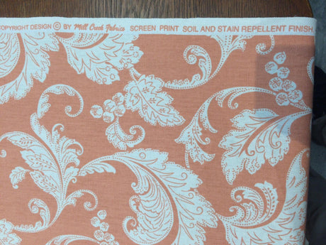 Prestwick Panorama Papaya Cotton Fabric - Monochromatic Swirling Stylized Leaves, 45" Width (1 Yard)