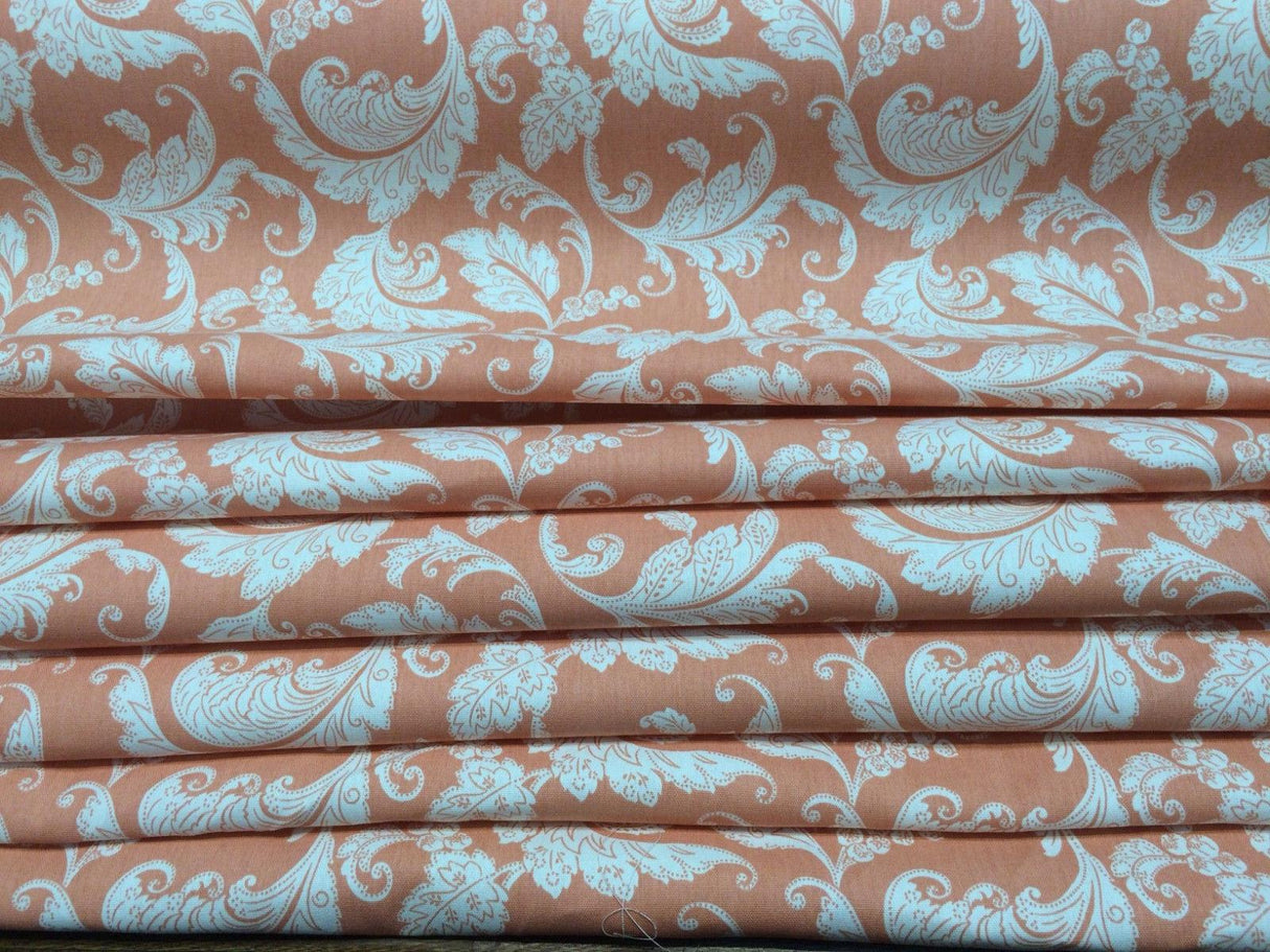 Prestwick Panorama Papaya Cotton Fabric - Monochromatic Swirling Stylized Leaves, 45" Width (1 Yard)