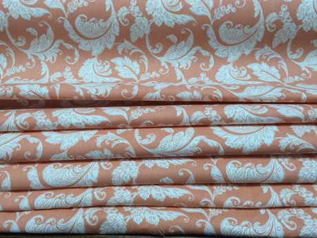 Prestwick Panorama Papaya Cotton Fabric - Monochromatic Swirling Stylized Leaves, 45" Width (1 Yard)