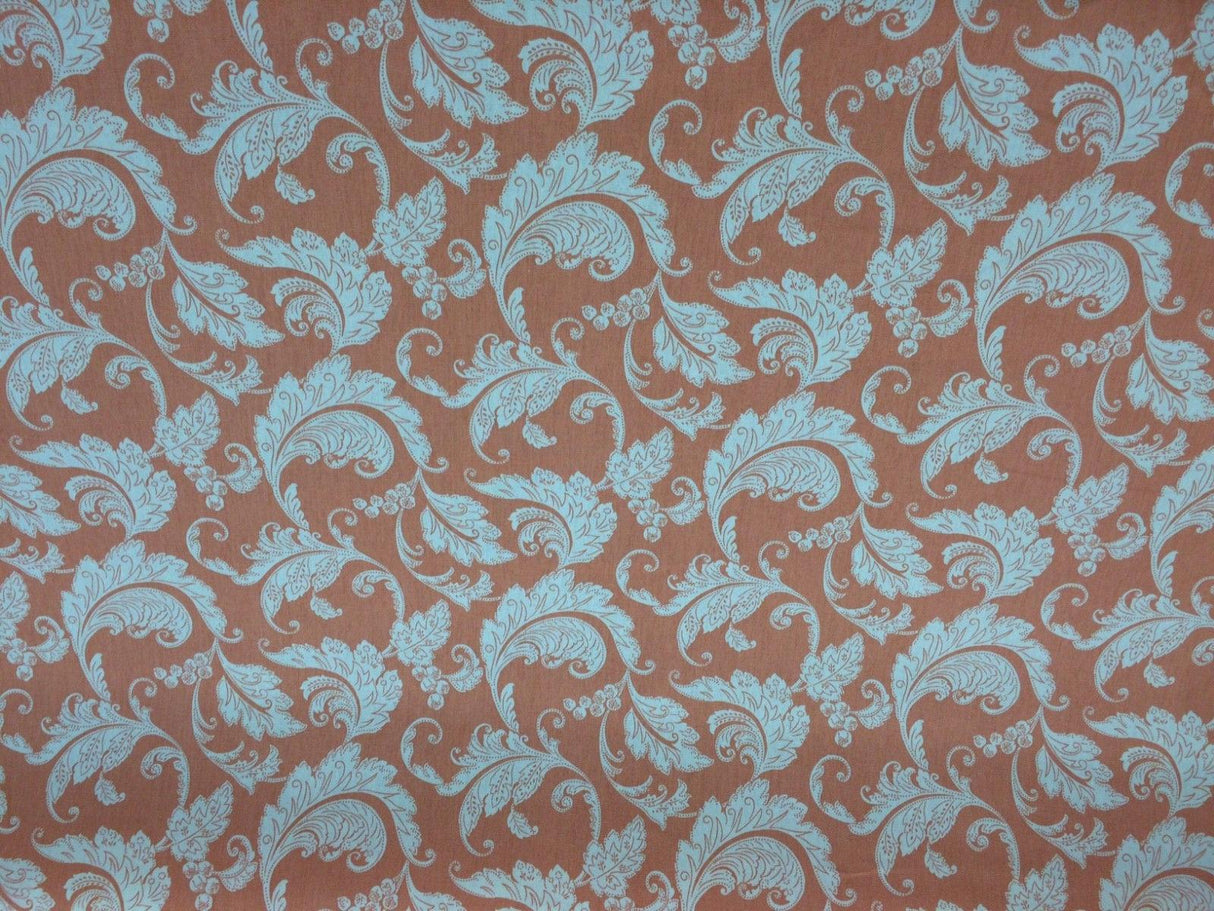Prestwick Panorama Papaya Cotton Fabric - Monochromatic Swirling Stylized Leaves, 45" Width (1 Yard)
