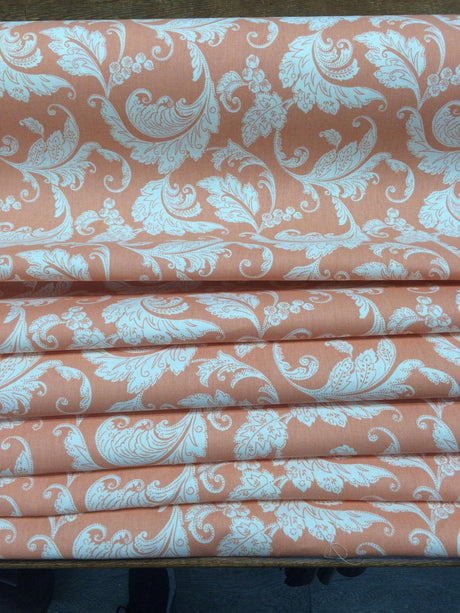 Prestwick Panorama Papaya Cotton Fabric - Monochromatic Swirling Stylized Leaves, 45" Width (1 Yard)