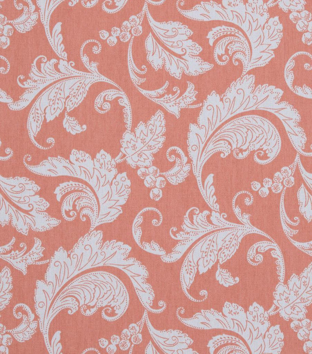Prestwick Panorama Papaya Cotton Fabric - Monochromatic Swirling Stylized Leaves, 45" Width (1 Yard)