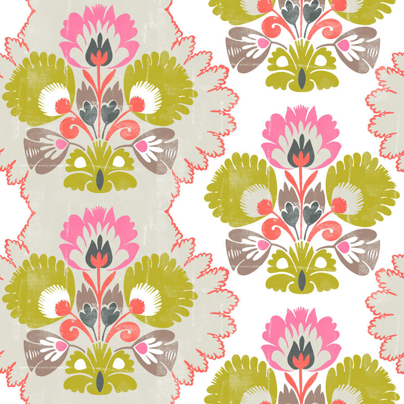 1 Yard Elegant Floral Damask Fabric, 18" x 18" Repeat
