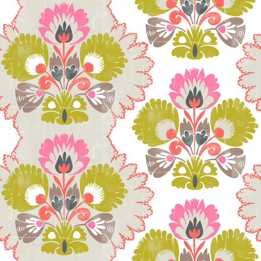 Floral Damask Cotton Broadcloth Fabric - 18" X 18" Repeat (1 Yard)