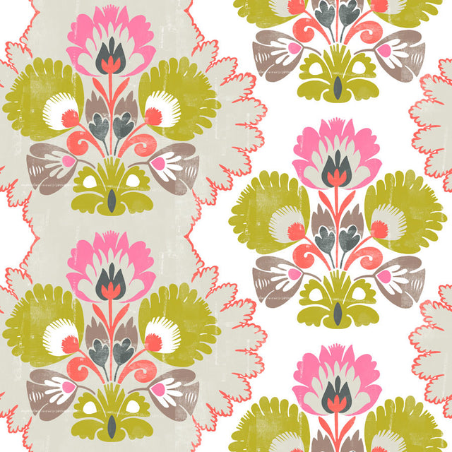 Floral Damask Cotton Broadcloth Fabric - 18" X 18" Repeat (1 Yard)