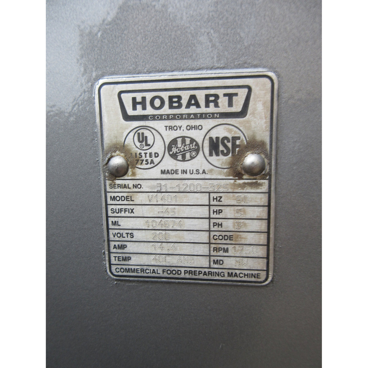 Hobart V1401 140 Qt Mixer, Bowl And 2 Attachments Included, Used Excellent Condition