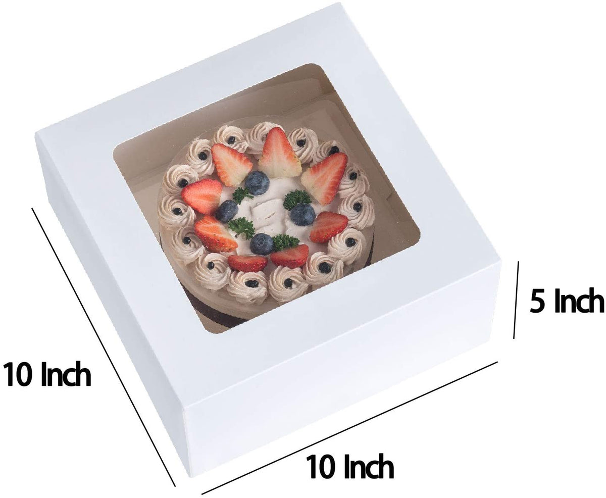 10 x 10 x 5" White Bakery Boxes with Window Pastry Boxes for Cakes, Cookies and Desserts