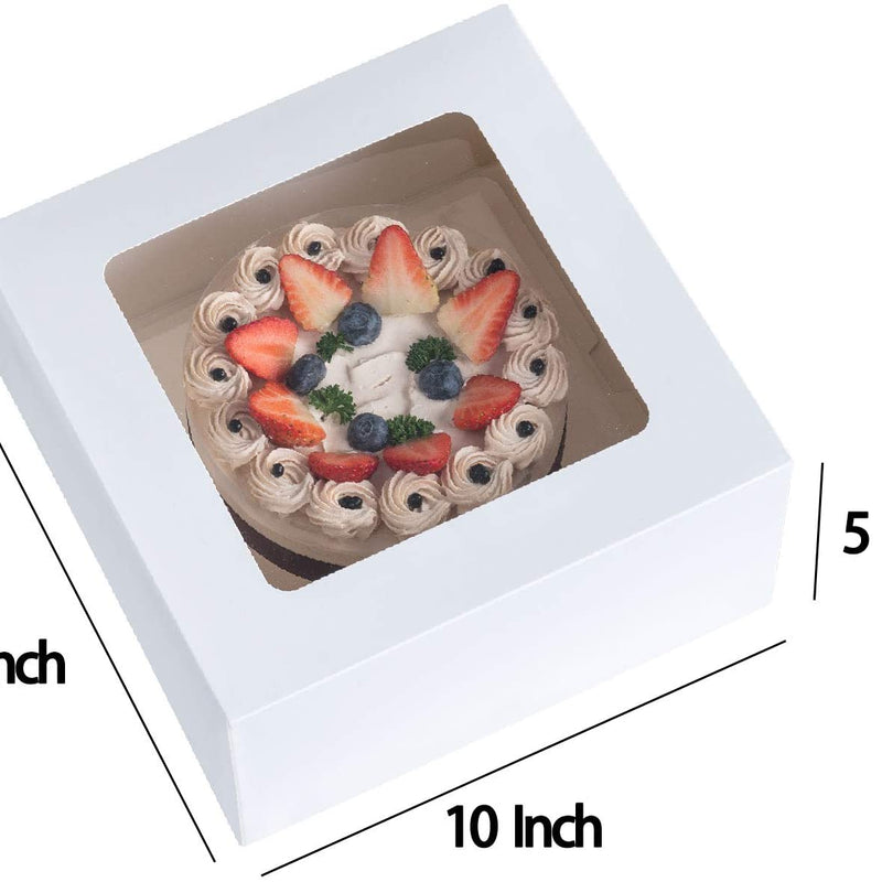 10 x 10 x 5" White Bakery Boxes with Window Pastry Boxes for Cakes, Cookies and Desserts