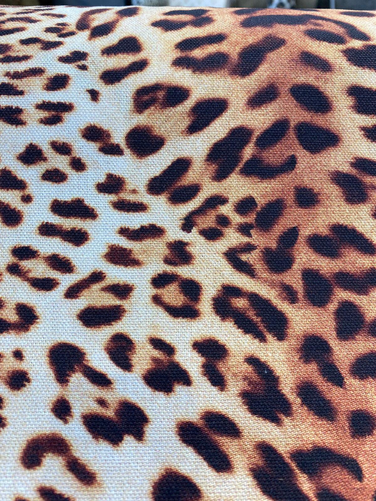 Jaguar Mombasa Bright Cotton Canvas Fabric - Jaguar Skin Design, Beige White Black Rustish Orange, 56" Width (1 Yard)