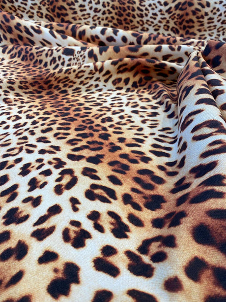Jaguar Mombasa Bright Cotton Canvas Fabric - Jaguar Skin Design, Beige White Black Rustish Orange, 56" Width (1 Yard)