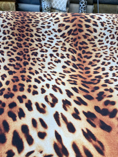 Jaguar Mombasa Bright Cotton Canvas Fabric - Jaguar Skin Design, Beige White Black Rustish Orange, 56" Width (1 Yard)