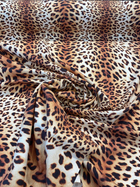 Jaguar Mombasa Bright Cotton Canvas Fabric - Jaguar Skin Design, Beige White Black Rustish Orange, 56" Width (1 Yard)