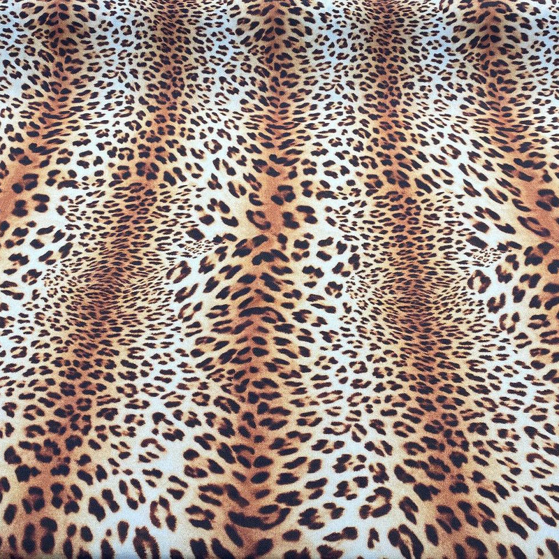 Jaguar Mombasa Bright Cotton Canvas Fabric - Jaguar Skin Design, Beige White Black Rustish Orange, 56" Width (1 Yard)