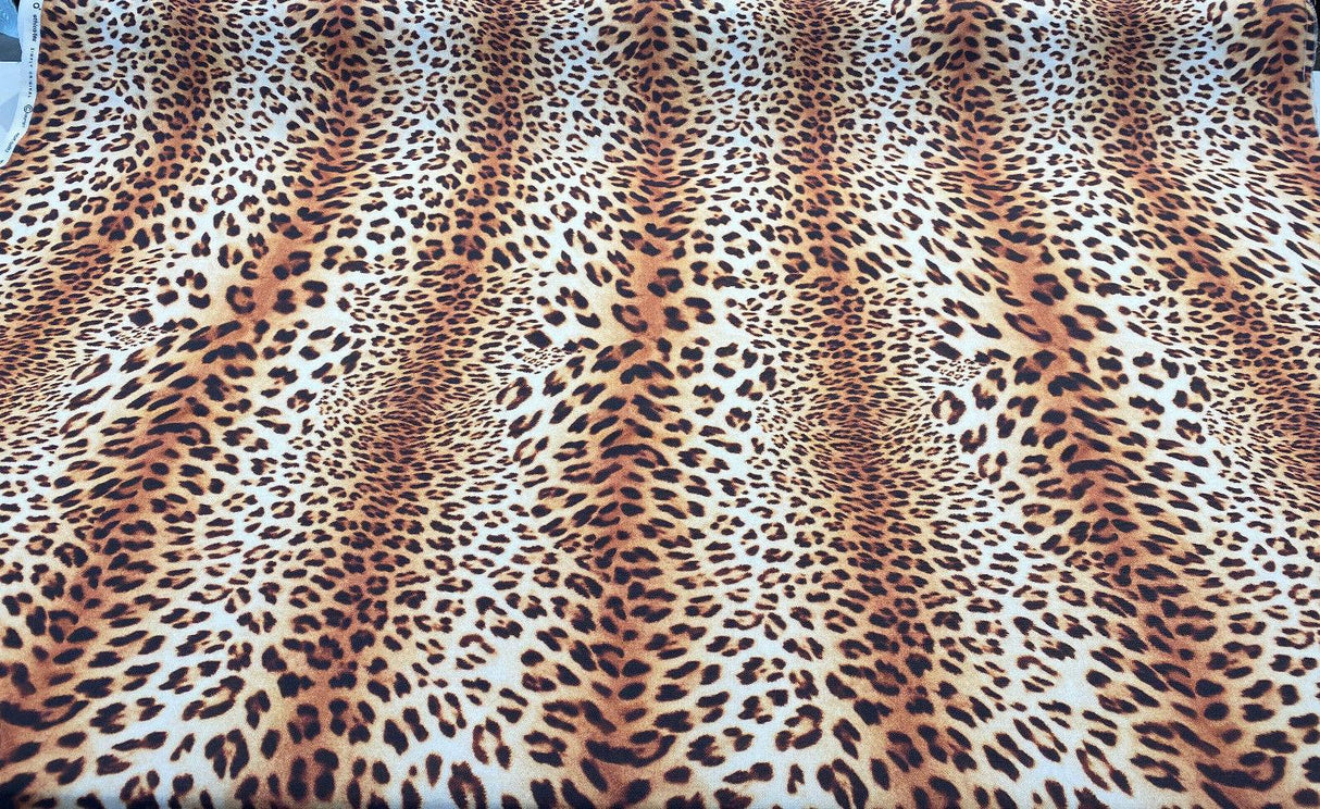 Jaguar Mombasa Bright Cotton Canvas Fabric - Jaguar Skin Design, Beige White Black Rustish Orange, 56" Width (1 Yard)