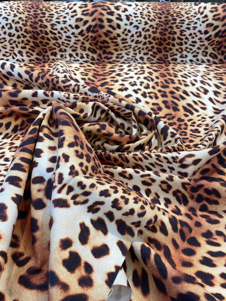 Jaguar Mombasa Bright Cotton Canvas Fabric - Jaguar Skin Design, Beige White Black Rustish Orange, 56" Width (1 Yard)