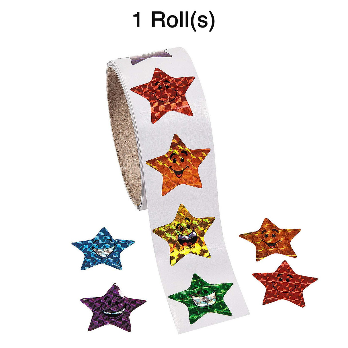 1 1/2" Paper Prism Smiling Stars Sticker Roll 100 Pc.