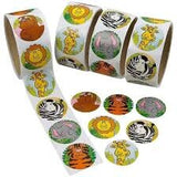 1 1/2" Happy Zoo Animal Multicolor Paper Sticker Roll 100 Pieces