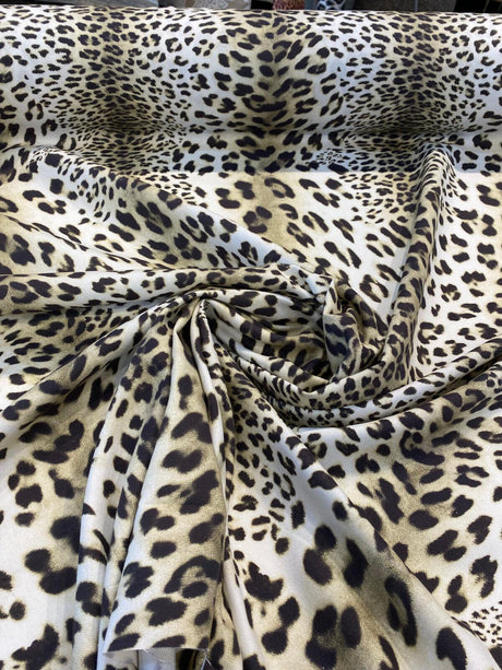 Jaguar Mombasa Sepia Cotton Fabric - Jaguar Skin Pattern, Beige White/Off White/Black, 56" Width (By The Yard)