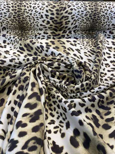 Jaguar Mombasa Sepia Cotton Fabric - Jaguar Skin Pattern, Beige White/Off White/Black, 56" Width (By The Yard)
