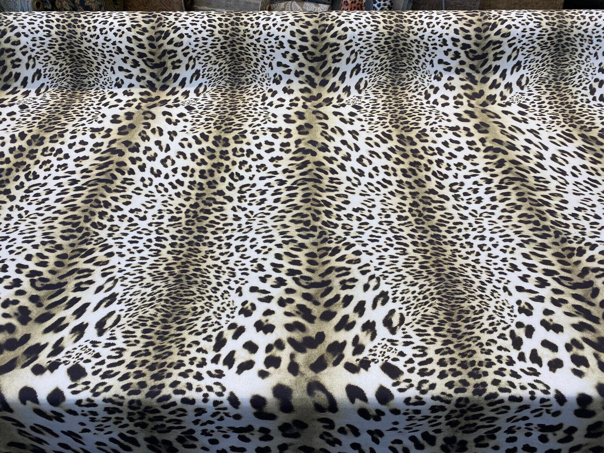 Jaguar Mombasa Sepia Cotton Fabric - Jaguar Skin Pattern, Beige White/Off White/Black, 56" Width (By The Yard)