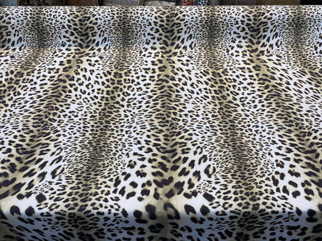 Jaguar Mombasa Sepia Cotton Fabric - Jaguar Skin Pattern, Beige White/Off White/Black, 56" Width (By The Yard)