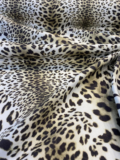 Jaguar Mombasa Sepia Cotton Fabric - Jaguar Skin Pattern, Beige White/Off White/Black, 56" Width (By The Yard)