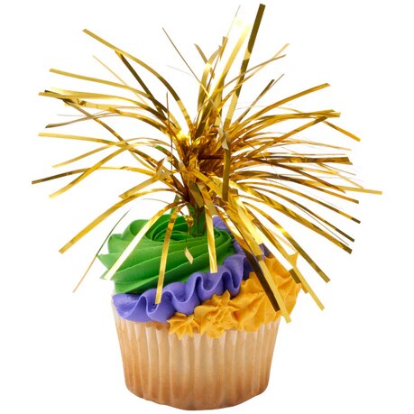 Gold Spray Mylar Celebration cake and cupcakes picks - set of 6