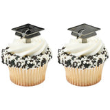 Graduation Black Metallic Hat Cupcake Cake Pics - set of 12