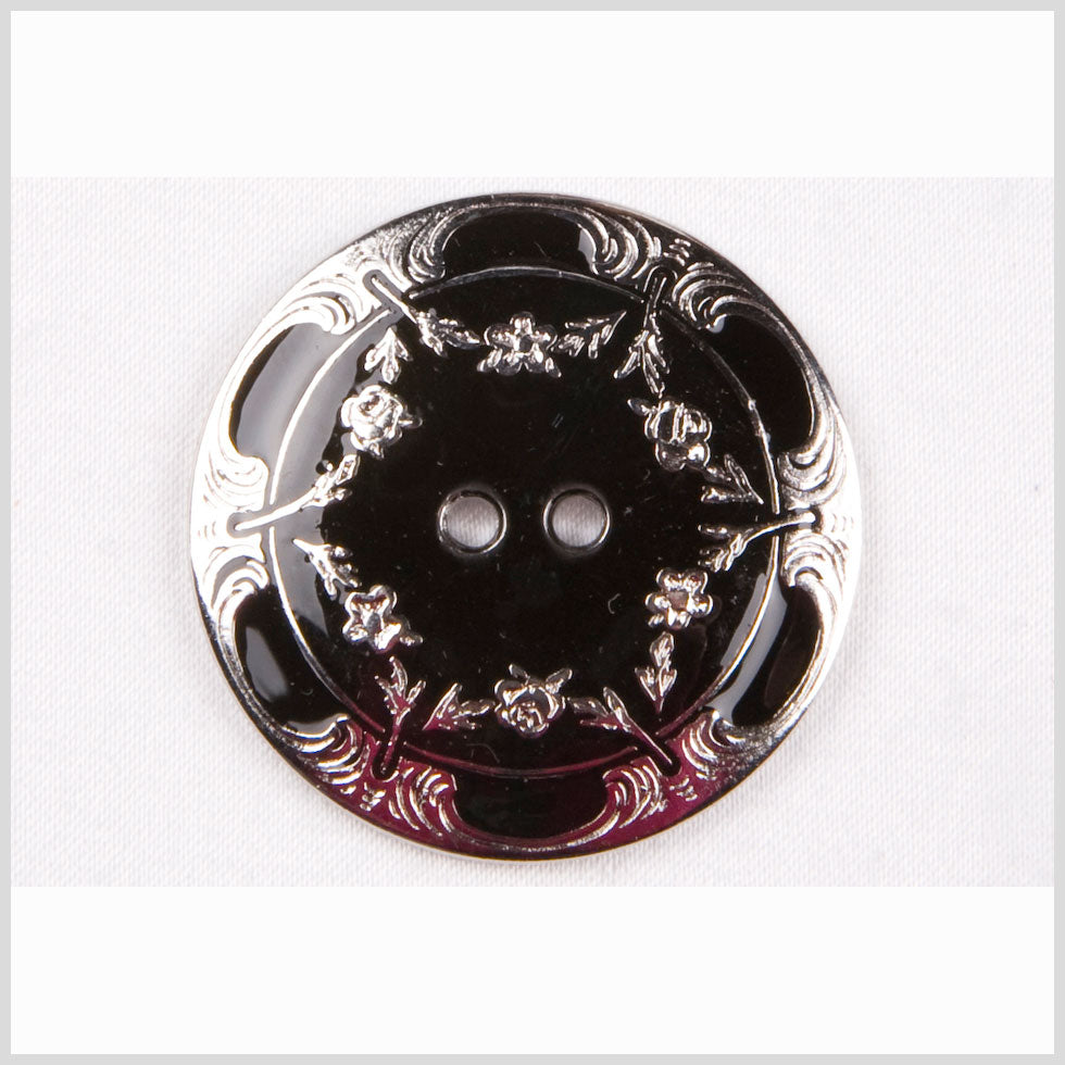 New Silver/Black Metal Coat Button - 48L/30.5mm