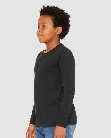 BELLA + CANVAS Youth Heather CVC Crewneck Long Sleeve Tee - 3501YCVC in Heather Deep Teal