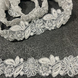 1 Yard Beaded & Corded Lace Trimming Embroidered on 100% Polyester Organza 1" Wide