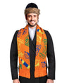 Purim holiday print scarf with Jewish symbols and text