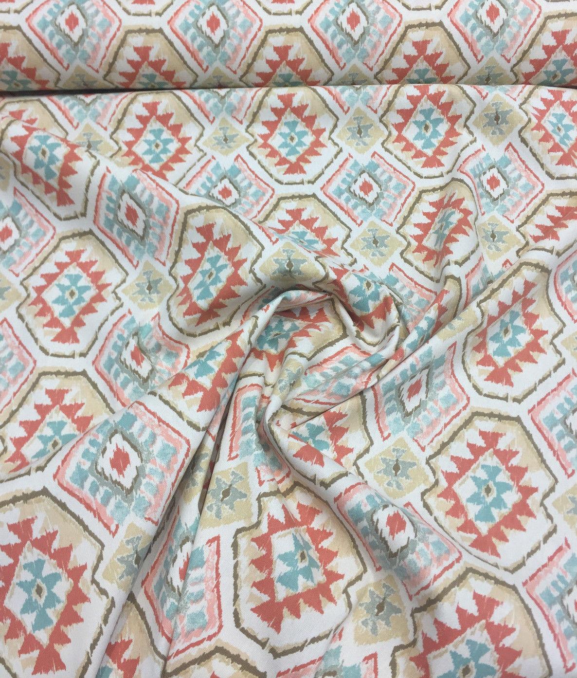 Epachi Panorama Cotton Fabric - Peach Spice Ethnic Pattern, 45" Width (1 Yard)