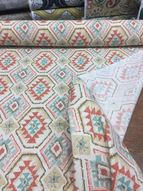 Epachi Panorama Cotton Fabric - Peach Spice Ethnic Pattern, 45" Width (1 Yard)