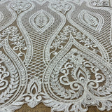 Beaded Corded Bridal Lace Fabric Dark Ivory 52" Wide