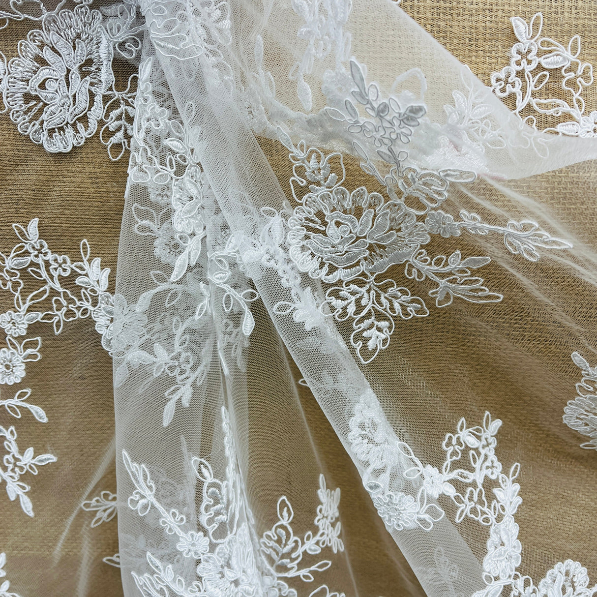 Embroidered Bridal Lace Ivory Silver