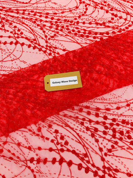 Galaxy Glitter Design Mesh Lace Polyester Fabric - Glitter Galaxy Pattern, 52-54" Width (1 Yard)